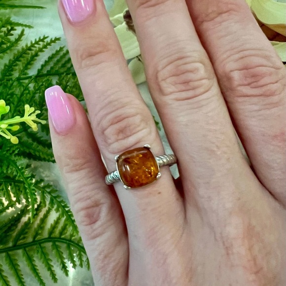 Vintage Designer Baltic Amber Ring. Cable Band Solid 925 Sterling Silver - Picture 8 of 16
